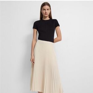 Theory Cream Pleated Midi Skirt